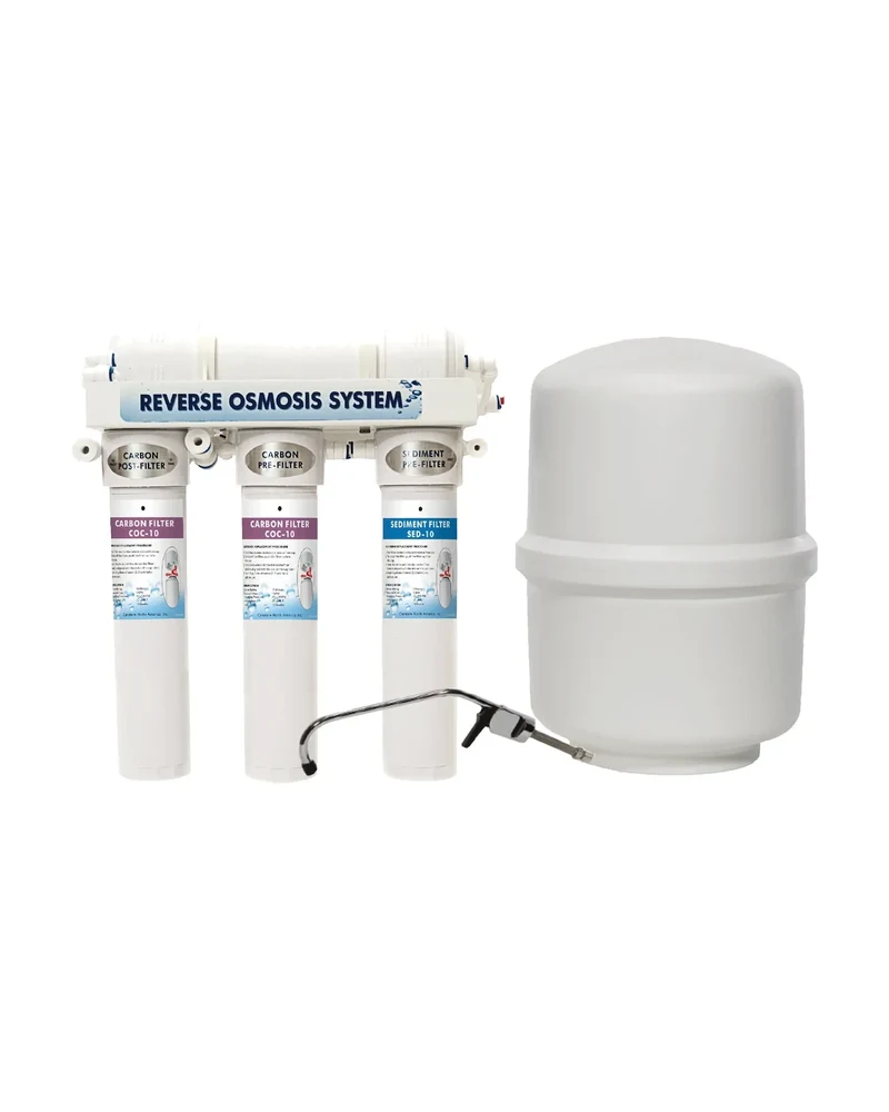 Four-stage reverse osmosis system with storage tank and dedicated faucet