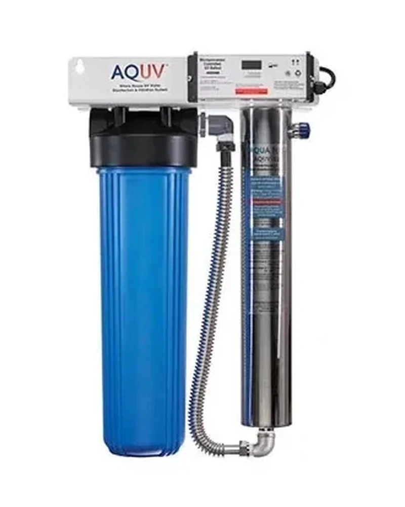 Whole-house ultraviolet disinfection system with sediment prefilter